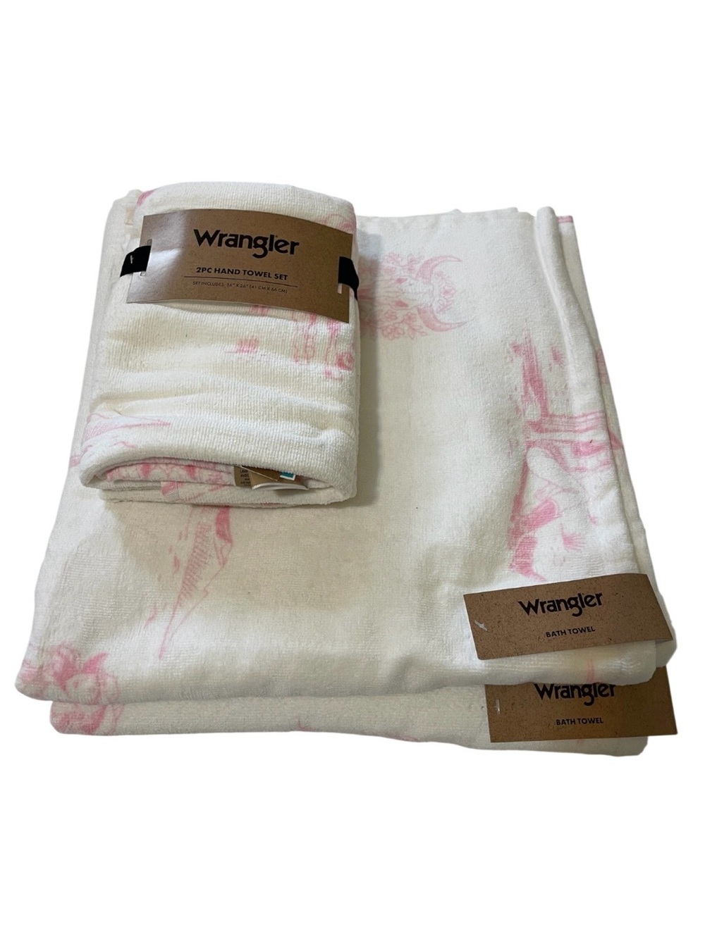 Wrangler Cowgirl w/Horse White & Pink 2 Bath Towels & a Set of Hand Towels NWT *
